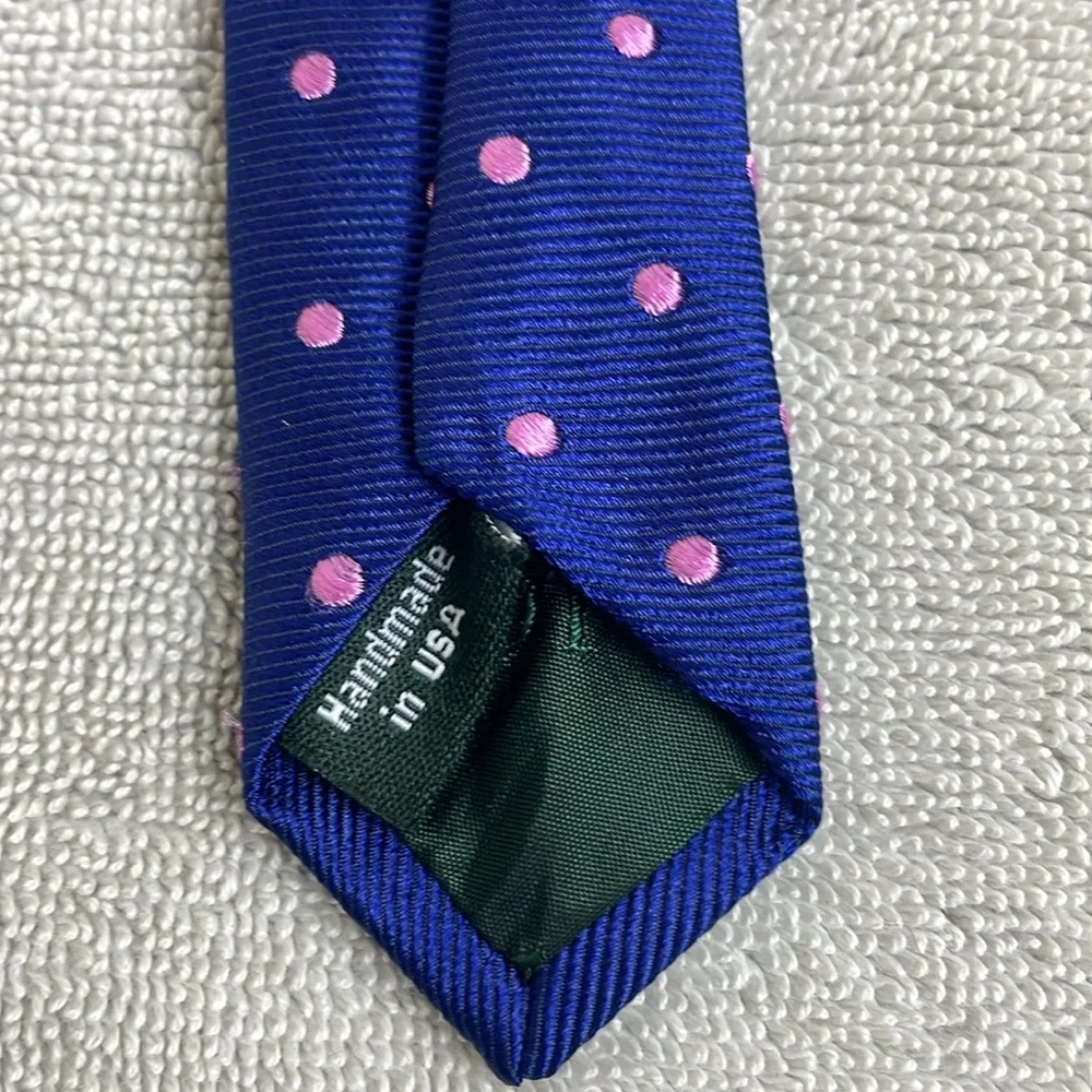 J Crew Men’s Tie Blue Pink Dots Classic Preppy Work
